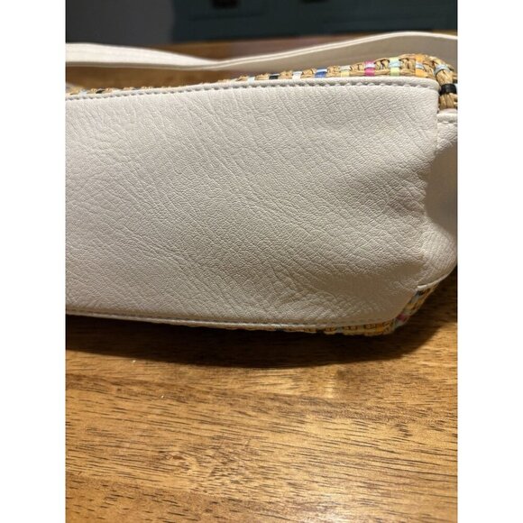 STONE & CO. Shoulder Bag White Faux Leather Multicolor Woven Straw Purse Boho - Picture 6 of 16